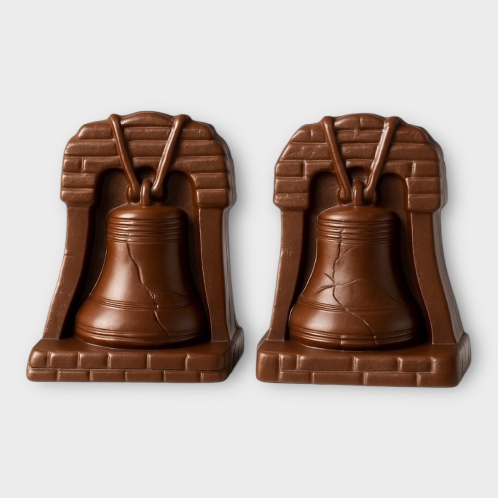 Vintage The Denver Terra Cotta Co Liberty Bell Bookends Brown Heavy Library